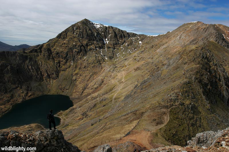 Elevated view of Snowdon from high above Glaslyn