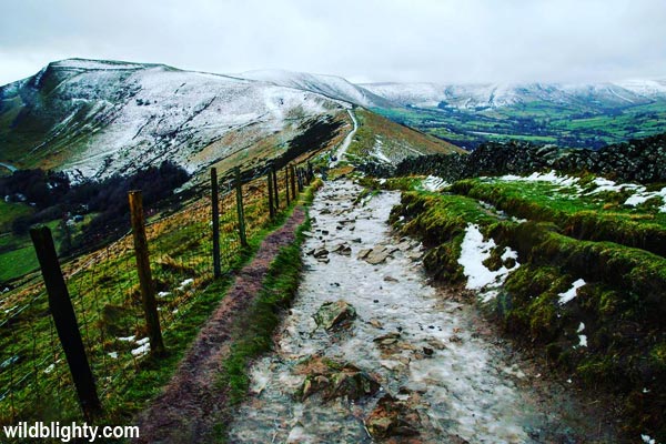 The Great Ridge looking towards Mam Tor and the Kinder Plateau in the Peak District