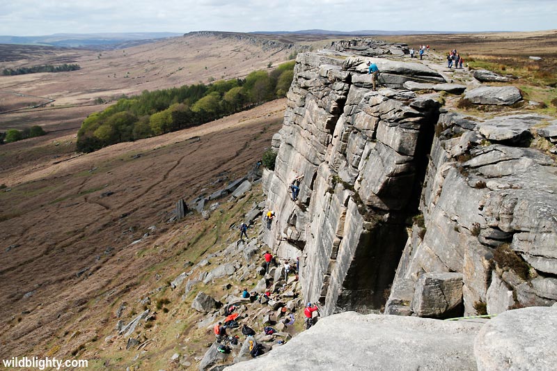 View of climbers on Stanage Edge