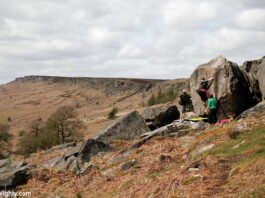 Climbers Bouldering at Stanage Plantation