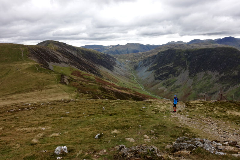 elevated view of mountain path towards dale head