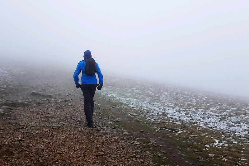 Hiking in a snow shower