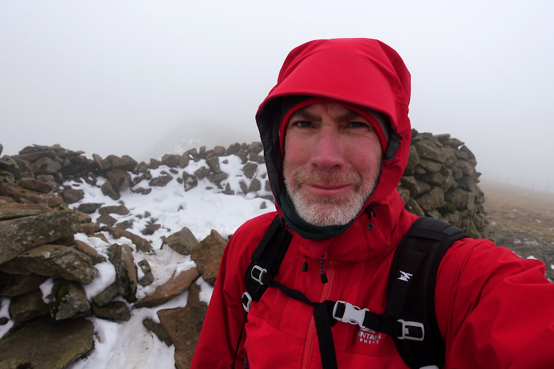 Selfie at the snow filled summit shelter on Cadair Berwyn.