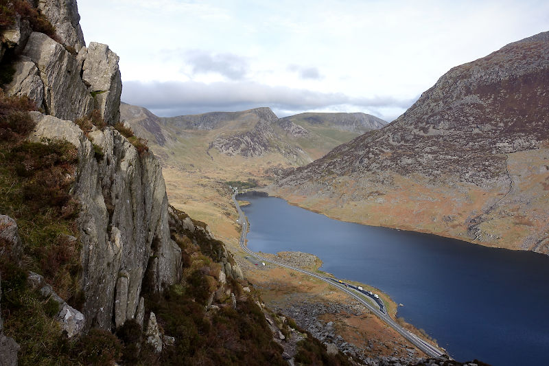 View of Llyn Ogwen from high up on Tryfan
