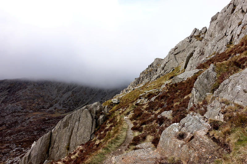 View from the Heather Terrace mountain path on Tryfan
