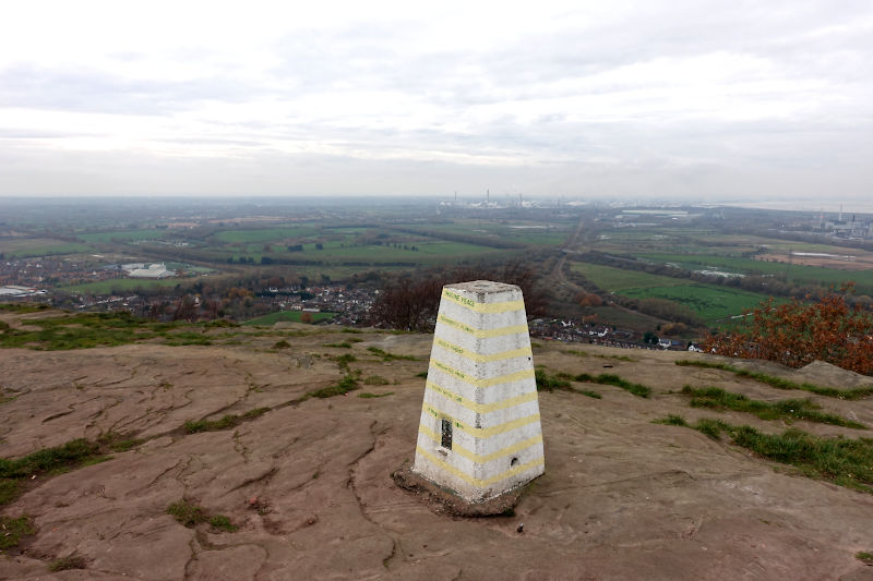 Helsby Hill Trig point with expansive views beyond