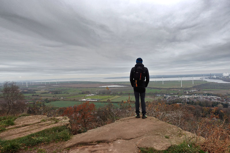 Elevated view standing on the sandstone edge atop Frodsham Hill